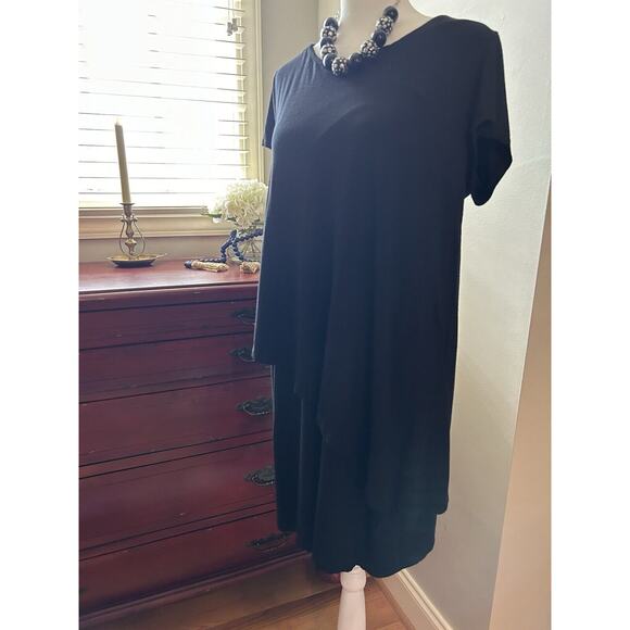 Soft Surroundings Shift Dress Large L Black Cap Sleeve Modern Stretch Layered - Picture 5 of 6